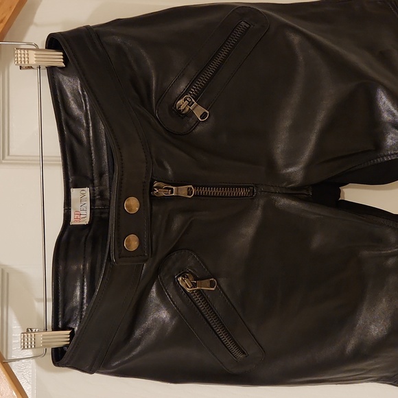 RED VALENTINO LOW RISE LEATHER BIKER PANTS - Picture 2 of 7
